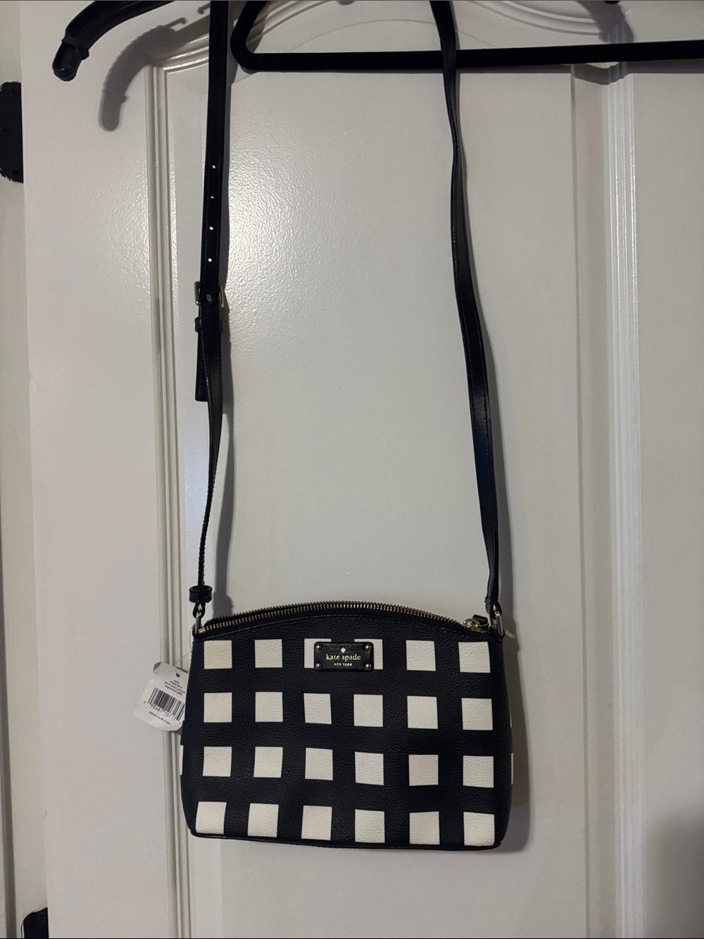 kate spade Black & White Check Gingham Crossbody Bag
